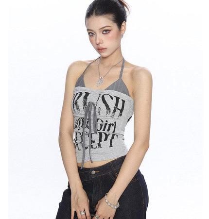 THETLSTUDIO BIGGOLD American hot girl halterneck lace-up vest camisole female summer hot girl pure desire fake two-piece bandeau top