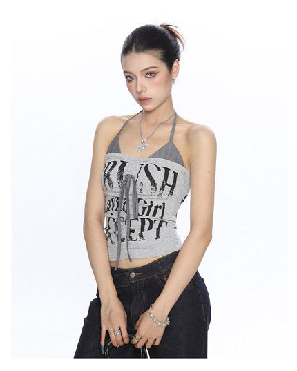 TALKLESSFASHION BIGGOLD American hot girl halterneck lace-up vest camisole female summer hot girl pure desire fake two-piece bandeau top