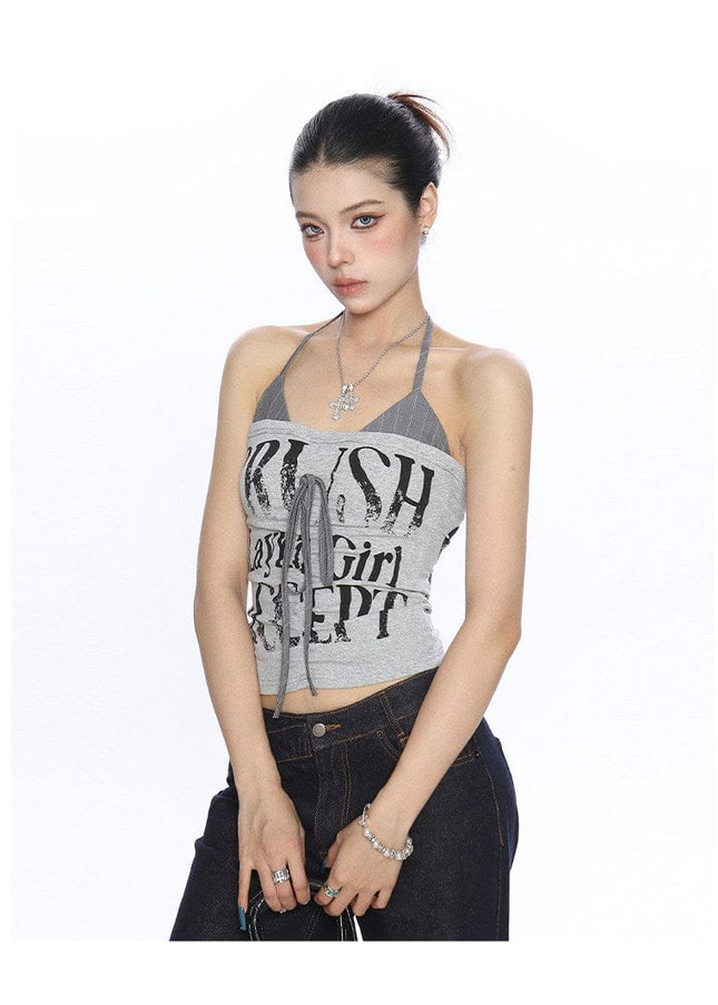 TALKLESSFASHION BIGGOLD American hot girl halterneck lace-up vest camisole female summer hot girl pure desire fake two-piece bandeau top