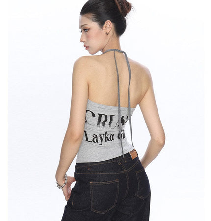 THETLSTUDIO BIGGOLD American hot girl halterneck lace-up vest camisole female summer hot girl pure desire fake two-piece bandeau top