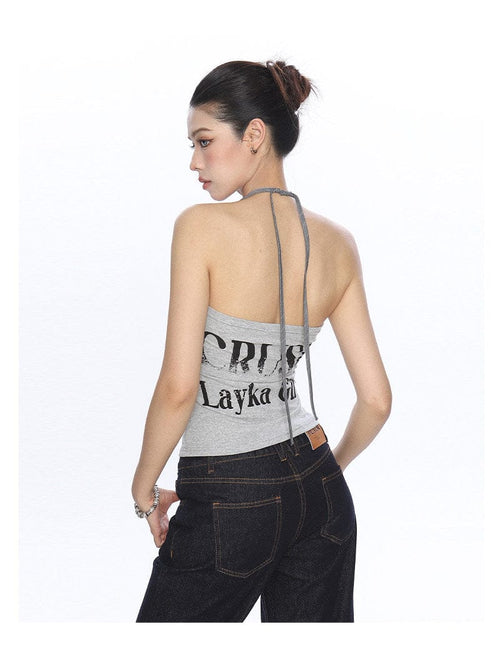 THETLSTUDIO BIGGOLD American hot girl halterneck lace-up vest camisole female summer hot girl pure desire fake two-piece bandeau top