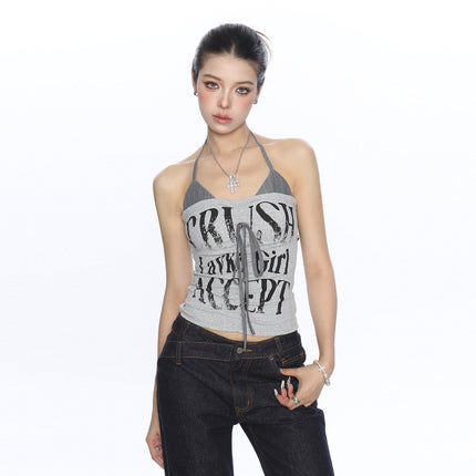 TALKLESSFASHION BIGGOLD American hot girl halterneck lace-up vest camisole female summer hot girl pure desire fake two-piece bandeau top