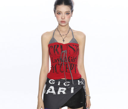 TALKLESSFASHION BIGGOLD American hot girl halterneck lace-up vest camisole female summer hot girl pure desire fake two-piece bandeau top