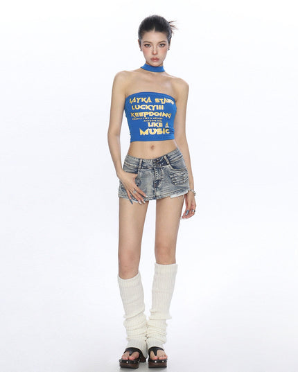 TALKLESSFASHION BIGGOLD American hot girl letter halterneck bandeau vest women's summer design sense personality slimming slimming top