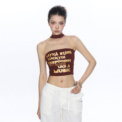 TALKLESSFASHION BIGGOLD American hot girl letter halterneck bandeau vest women's summer design sense personality slimming slimming top