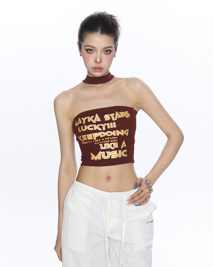 TALKLESSFASHION BIGGOLD American hot girl letter halterneck bandeau vest women's summer design sense personality slimming slimming top