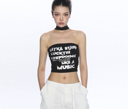 TALKLESSFASHION BIGGOLD American hot girl letter halterneck bandeau vest women's summer design sense personality slimming slimming top