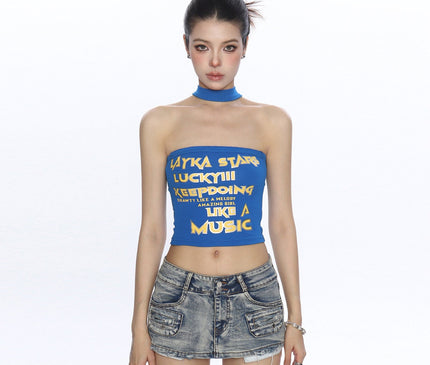 TALKLESSFASHION BIGGOLD American hot girl letter halterneck bandeau vest women's summer design sense personality slimming slimming top
