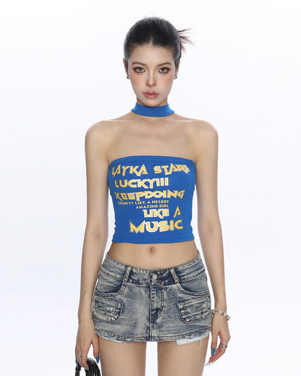 TALKLESSFASHION BIGGOLD American hot girl letter halterneck bandeau vest women's summer design sense personality slimming slimming top