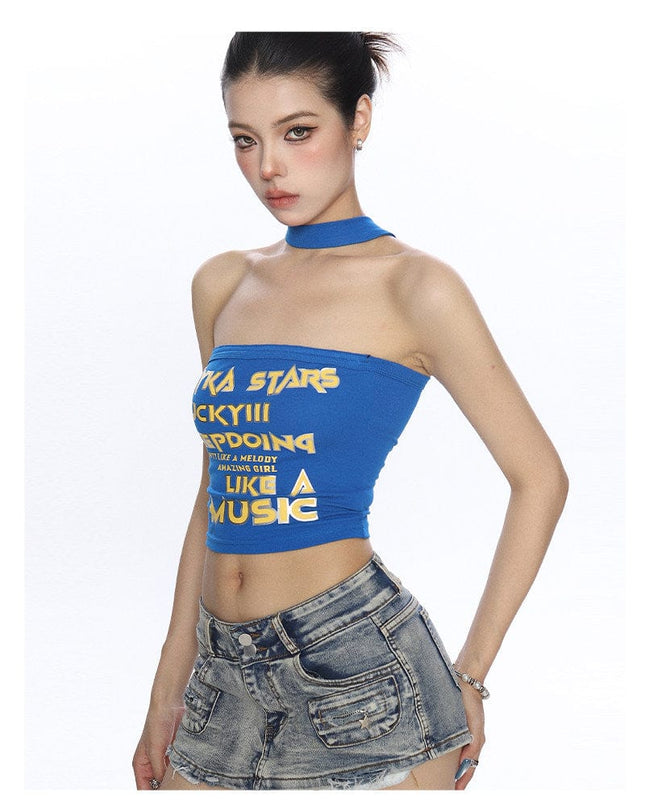 TALKLESSFASHION BIGGOLD American hot girl letter halterneck bandeau vest women's summer design sense personality slimming slimming top