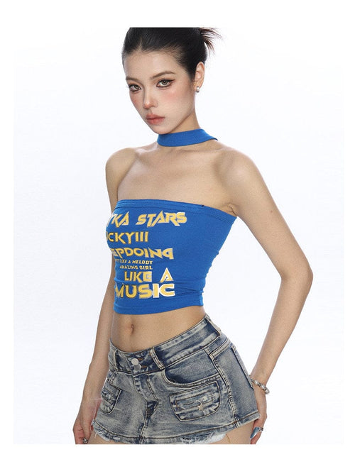 THETLSTUDIO BIGGOLD American hot girl letter halterneck bandeau vest women's summer design sense personality slimming slimming top