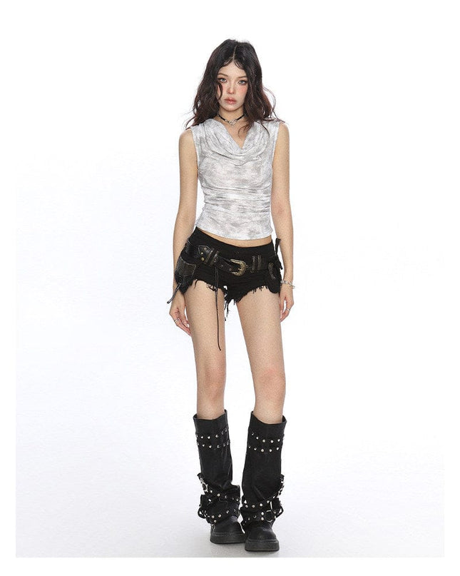 TALKLESSFASHION BIGGOLD American hot girl tie-dye swing collar pleated vest women's summer wasteland style waist slimming sleeveless top
