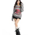 TALKLESSFASHION BIGGOLD American letter design slanted shoulder sweater women's autumn and winter thickened warm off-the-shoulder knit top trend