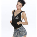 TALKLESSFASHION BIGGOLD American Spice Girl Sequins Sleeveless Hooded Vest Women's Summer Sexy Backless Slimming Sports Top Trend