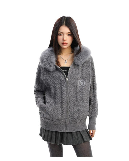 TALKLESSFASHION BIGGOLD Christmas and New Year fur collar hooded red sweater women's autumn and winter atmosphere warm knitted cardigan top