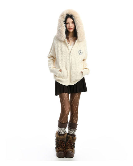 TALKLESSFASHION BIGGOLD Christmas and New Year fur collar hooded red sweater women's autumn and winter atmosphere warm knitted cardigan top