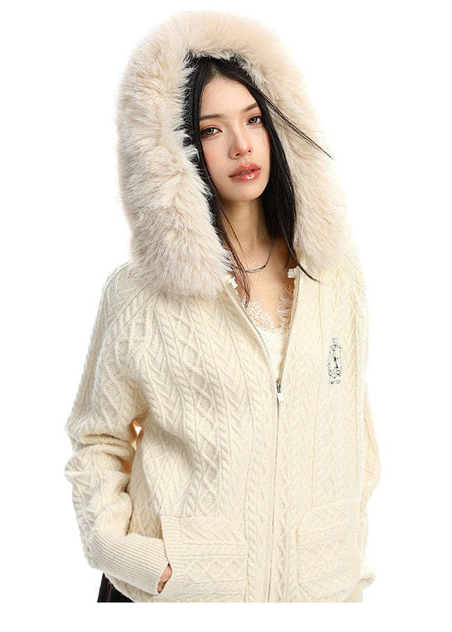TALKLESSFASHION BIGGOLD Christmas and New Year fur collar hooded red sweater women's autumn and winter atmosphere warm knitted cardigan top