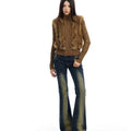 TALKLESSFASHION BIGGOLD Eco-friendly Fur Patchwork Stand Collar Twist Sweater Women's Autumn and Winter Slim Slimming Warm Knitwear Jacket