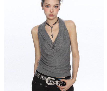 TALKLESSFASHION BIGGOLD high-end temperament swinging neck halterneck camisole women's summer pure desire wind slimming backless top ins