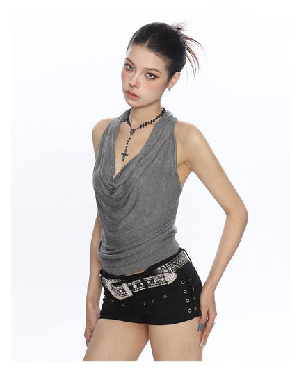 TALKLESSFASHION BIGGOLD high-end temperament swinging neck halterneck camisole women's summer pure desire wind slimming backless top ins
