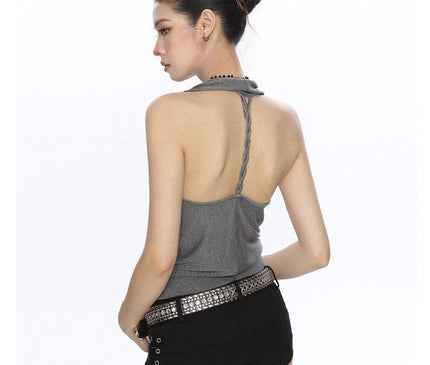 TALKLESSFASHION BIGGOLD high-end temperament swinging neck halterneck camisole women's summer pure desire wind slimming backless top ins
