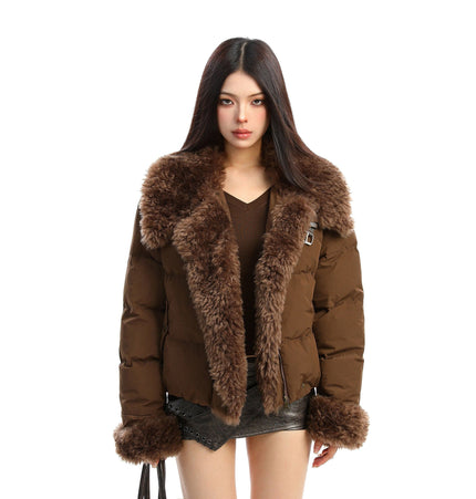 THETLSTUDIO BIGGOLD high intelligence big fur collar lapel cotton jacket women's winter thickening warm loose brown padded jacket ins