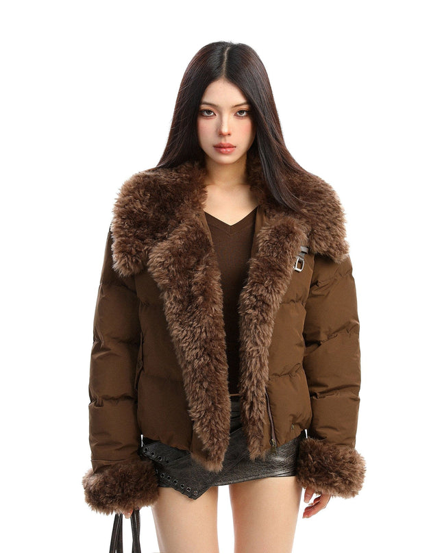 TALKLESSFASHION BIGGOLD high intelligence big fur collar lapel cotton jacket women's winter thickening warm loose brown padded jacket ins