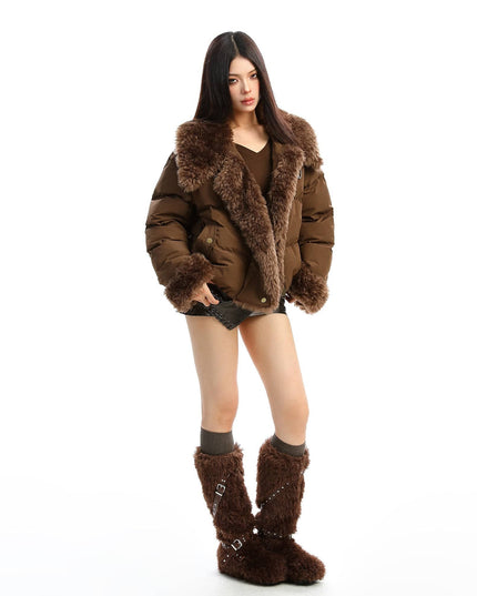 TALKLESSFASHION BIGGOLD high intelligence big fur collar lapel cotton jacket women's winter thickening warm loose brown padded jacket ins