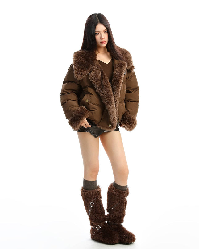 TALKLESSFASHION BIGGOLD high intelligence big fur collar lapel cotton jacket women's winter thickening warm loose brown padded jacket ins