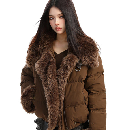THETLSTUDIO BIGGOLD high intelligence big fur collar lapel cotton jacket women's winter thickening warm loose brown padded jacket ins