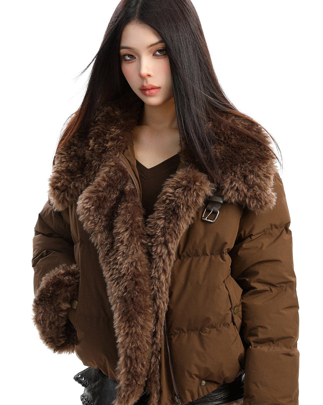 TALKLESSFASHION BIGGOLD high intelligence big fur collar lapel cotton jacket women's winter thickening warm loose brown padded jacket ins