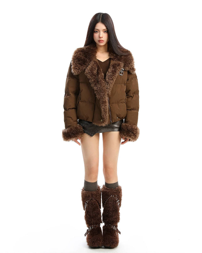 TALKLESSFASHION BIGGOLD high intelligence big fur collar lapel cotton jacket women's winter thickening warm loose brown padded jacket ins
