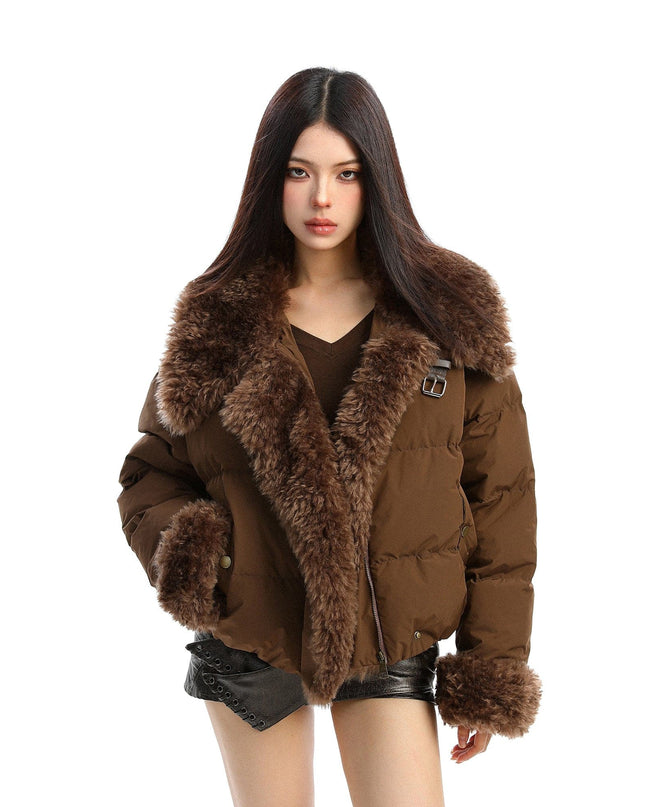 TALKLESSFASHION BIGGOLD high intelligence big fur collar lapel cotton jacket women's winter thickening warm loose brown padded jacket ins