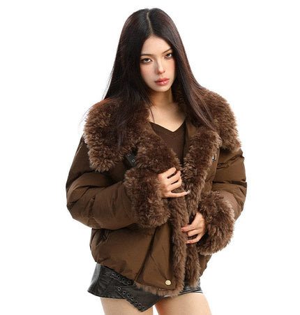 THETLSTUDIO BIGGOLD high intelligence big fur collar lapel cotton jacket women's winter thickening warm loose brown padded jacket ins