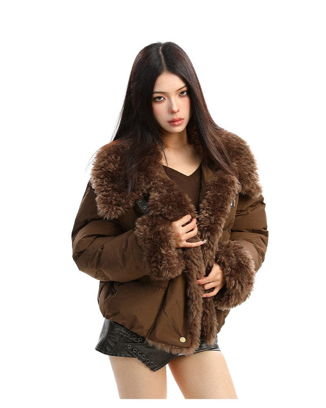 TALKLESSFASHION BIGGOLD high intelligence big fur collar lapel cotton jacket women's winter thickening warm loose brown padded jacket ins