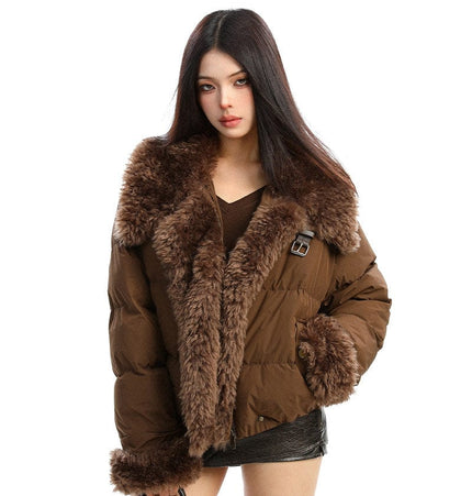 THETLSTUDIO BIGGOLD high intelligence big fur collar lapel cotton jacket women's winter thickening warm loose brown padded jacket ins