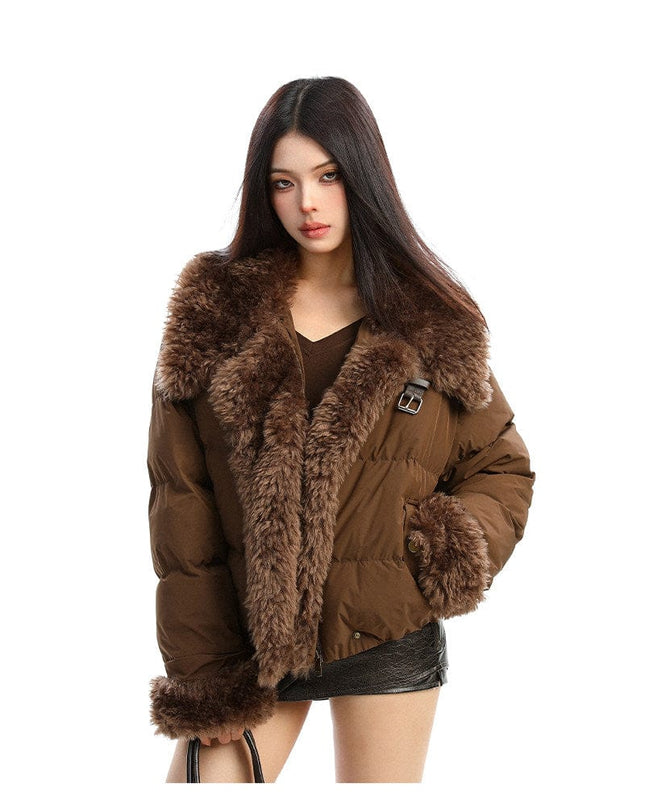 TALKLESSFASHION BIGGOLD high intelligence big fur collar lapel cotton jacket women's winter thickening warm loose brown padded jacket ins