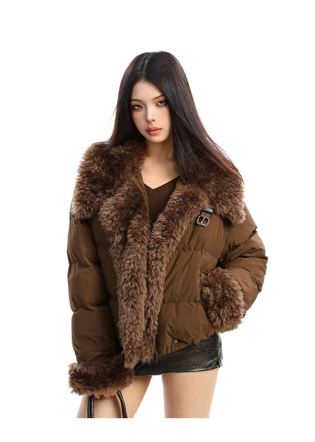 TALKLESSFASHION BIGGOLD high intelligence big fur collar lapel cotton jacket women's winter thickening warm loose brown padded jacket ins