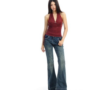 TALKLESSFASHION BIGGOLD hot girl pure desire backless V-neck red neck camisole female slim waist short sleeveless top