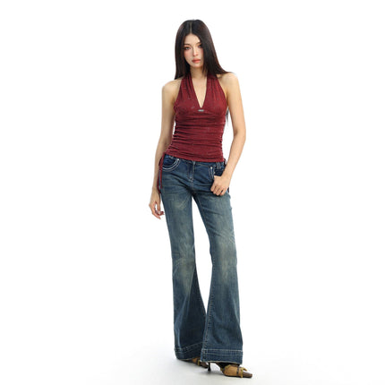 TALKLESSFASHION BIGGOLD hot girl pure desire backless V-neck red neck camisole female slim waist short sleeveless top