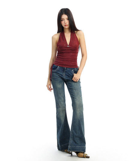 TALKLESSFASHION BIGGOLD hot girl pure desire backless V-neck red neck camisole female slim waist short sleeveless top