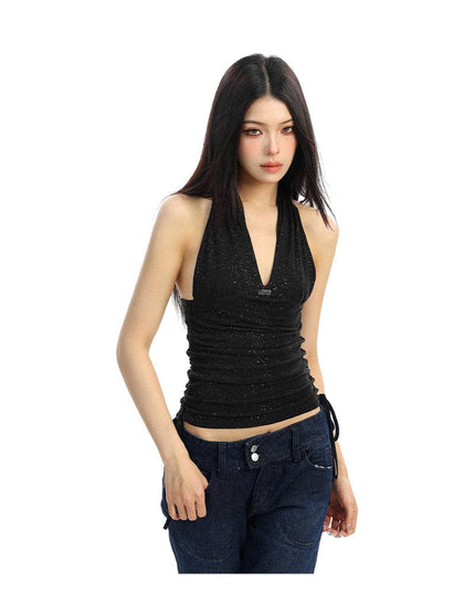 TALKLESSFASHION BIGGOLD hot girl pure desire backless V-neck red neck camisole female slim waist short sleeveless top