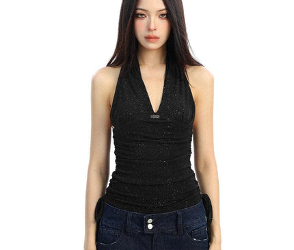 TALKLESSFASHION BIGGOLD hot girl pure desire backless V-neck red neck camisole female slim waist short sleeveless top