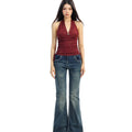 TALKLESSFASHION BIGGOLD hot girl pure desire backless V-neck red neck camisole female slim waist short sleeveless top