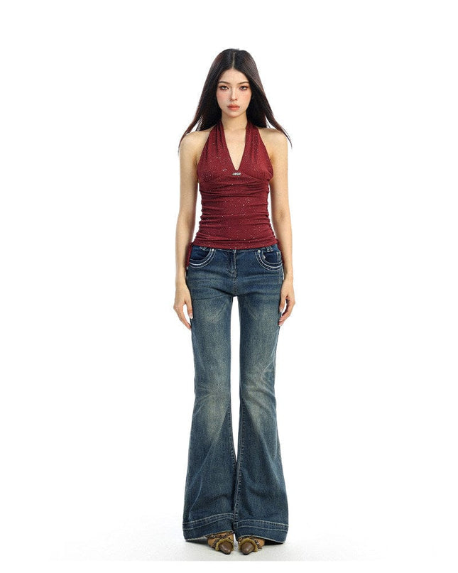 TALKLESSFASHION BIGGOLD hot girl pure desire backless V-neck red neck camisole female slim waist short sleeveless top