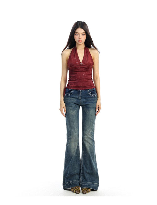 THETLSTUDIO BIGGOLD hot girl pure desire backless V-neck red neck camisole female slim waist short sleeveless top