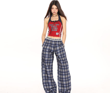 TALKLESSFASHION BIGGOLD hot girl sports style contrast halterneck strap suspender women's summer slim slimming short vest ins
