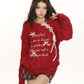 TALKLESSFASHION BIGGOLD Red New Year's Jersey Bow Tie Sweater Women's Autumn and Winter Lazy Wind Soft Waxy Knit Top
