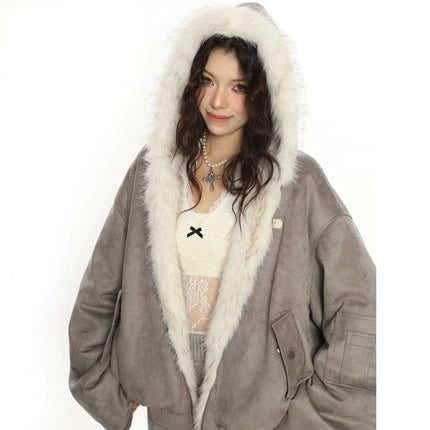 TALKLESSFASHION BIGGOLD suede reversible eco-friendly fur cotton jacket women's winter thickened warm flight jacket tide