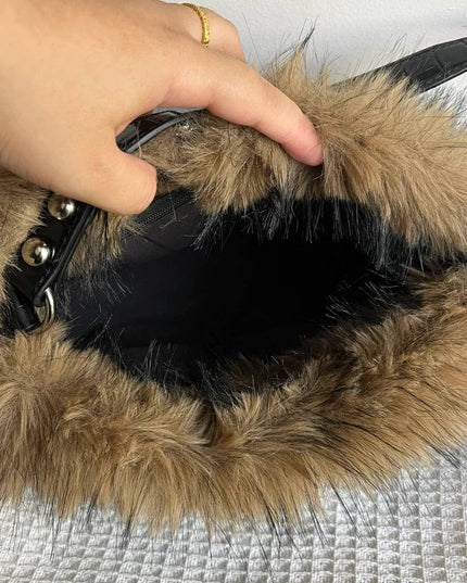 TALKLESSFASHION Black and brown color matching MoonCat original plush sweet cool underarm bag personality niche rhinestone millennial hot girl one-shoulder autumn and winter bag bag girl